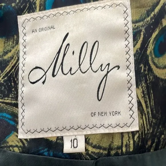 EUC Milly of New York Forest Green Wool Blend Ruffle Collar Trim Coat - Size 10 - Picture 10 of 11